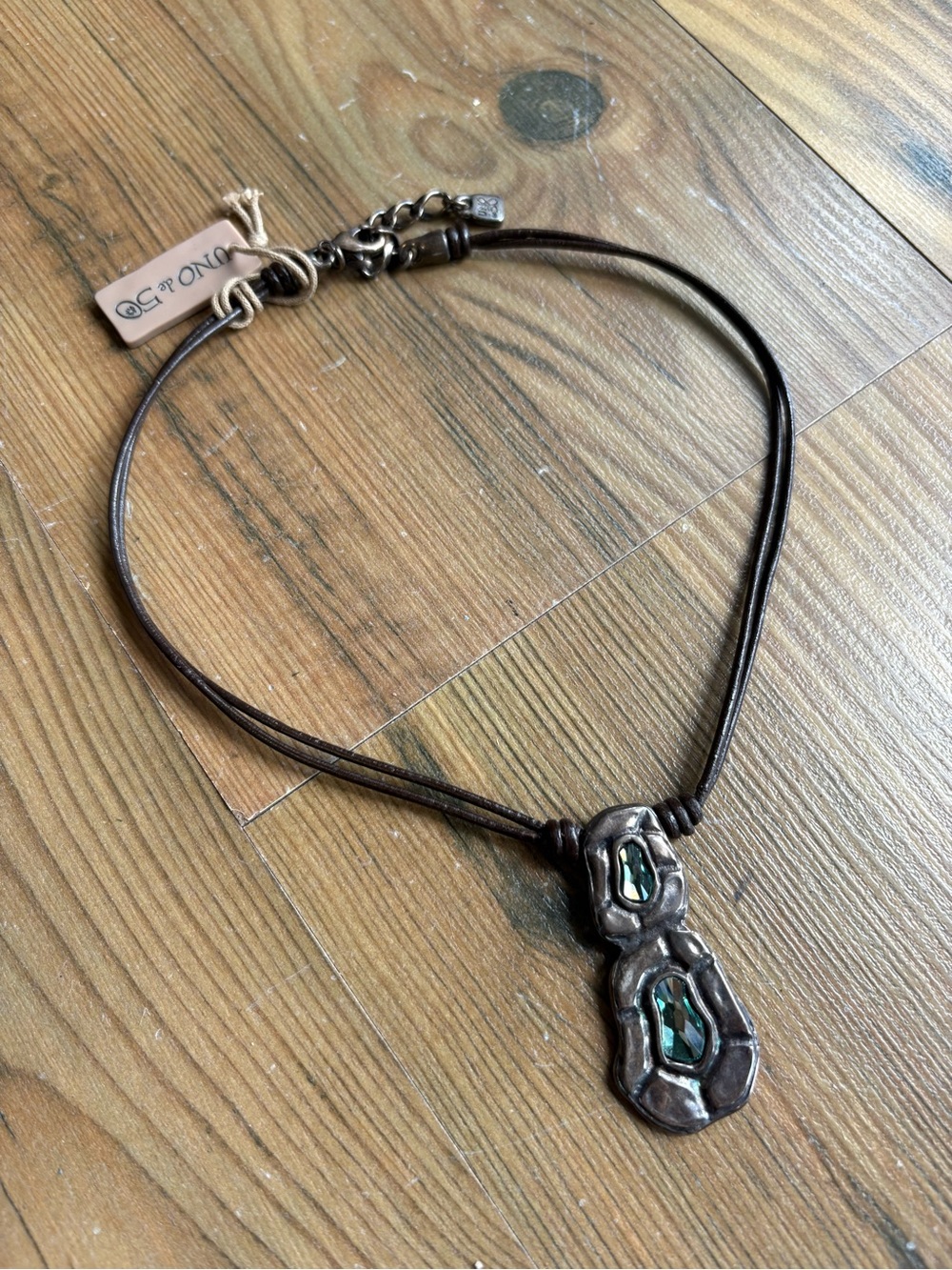 UNO de 50 Brown Leather Necklace with Turquoise Accent Pendant
